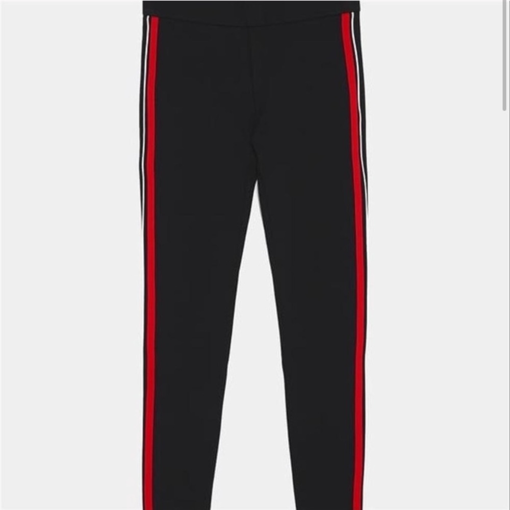 Red striped high waist leggings